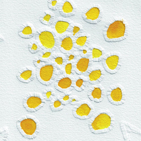 Gelbe und goldene Aquarellpunkte auf weißem Papier