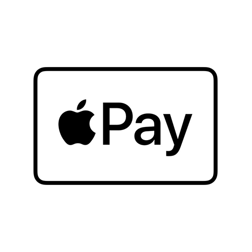 Apple Pay Logo mit Apfel-Symbol und Schriftzug ‘Pay’ in schwarzer Umrandung auf hellem Hintergrund