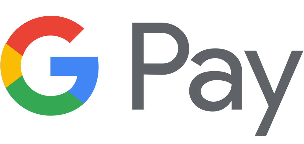 Google Pay Logo mit buntem ‘G’ und grauem Schriftzug ‘Pay’ auf schwarzem Hintergrund